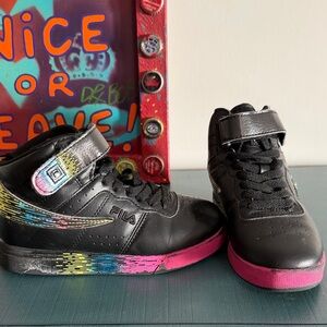 Fila Black and Pink High-Top Sneakers with Colorful Accents